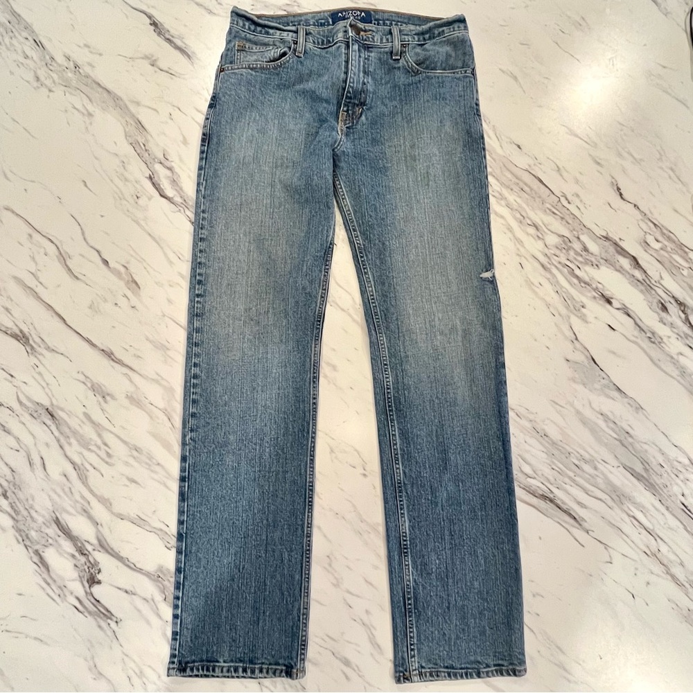 Men's Arizona Lightly Distressed Ripped Light Wash Jeans 31X32 Flex Straight Fit